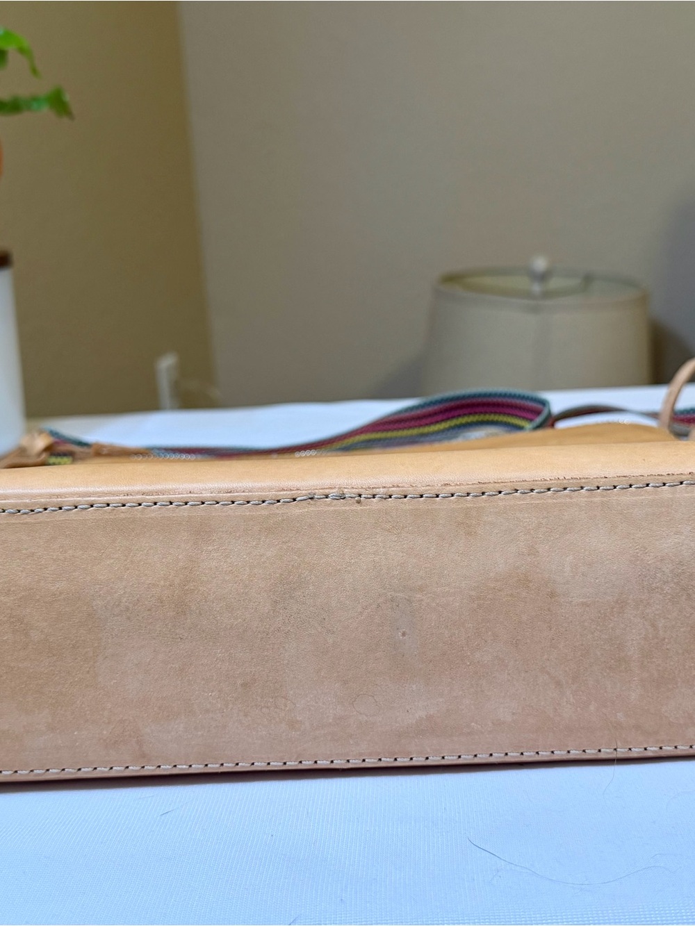 Consuela Natural Leather Crossbody Purse | Colorful Strap | Pre-Owned - Picture 6 of 9